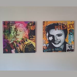 Marilyn Monroe & Elvis Presley Pop Art Canvas Wall Set 16"x16" Pair